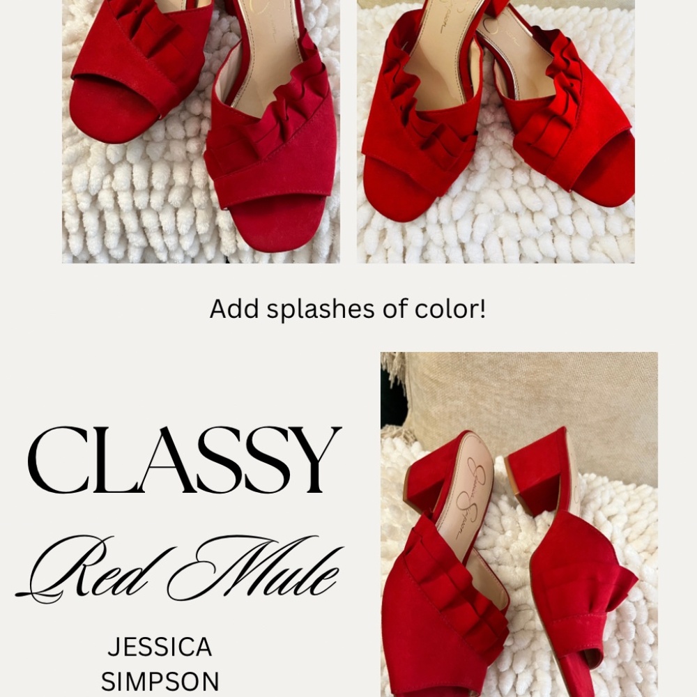 Jessica Simpson Chili Red Suede Mules with Ruffled Detail Size 8